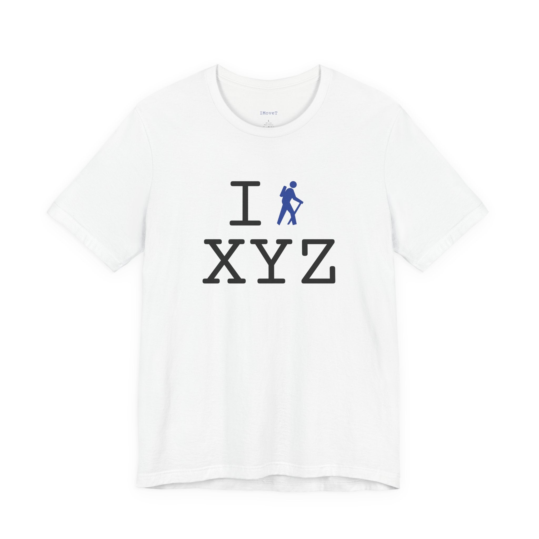 I Hike ___ unisex T, blue hiker