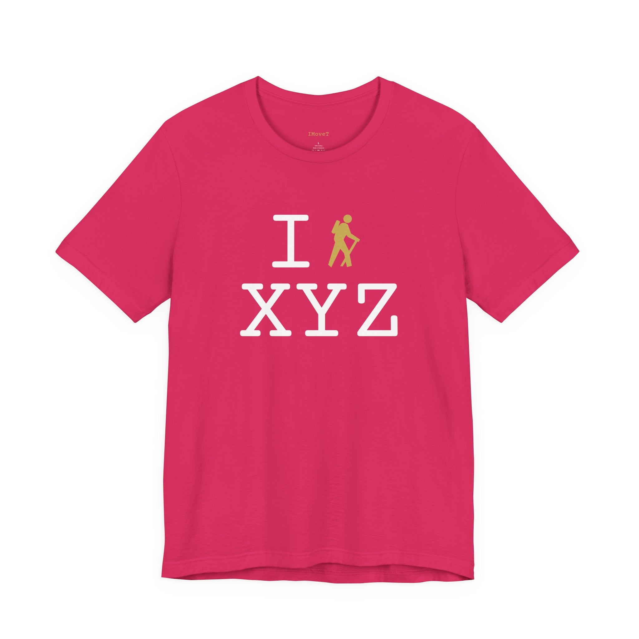 I Hike ___ unisex T, gold hiker