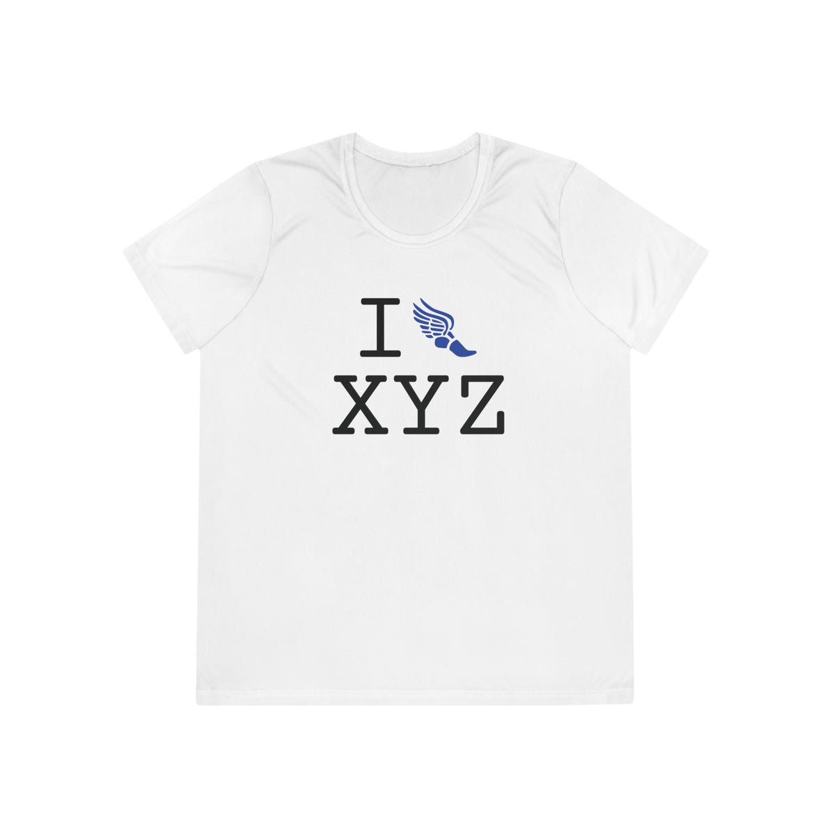 I Run women's athletic T, blue logo