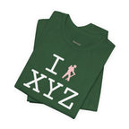 I Hike unisex T, pink hiker