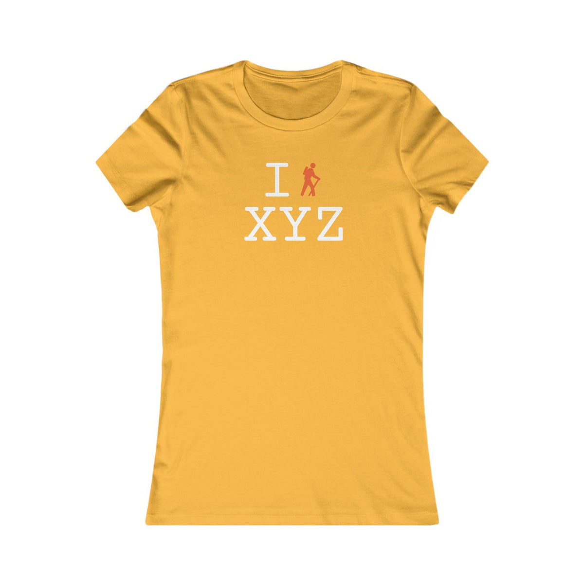 I Hike women's T, orange hiker