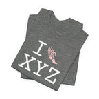 I Run unisex T, pink logo