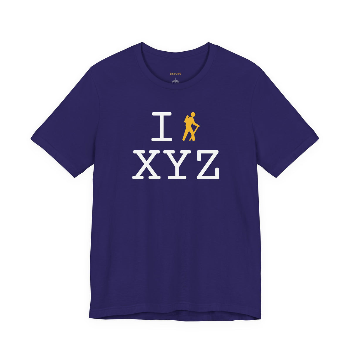 I Hike unisex T, yellow hiker