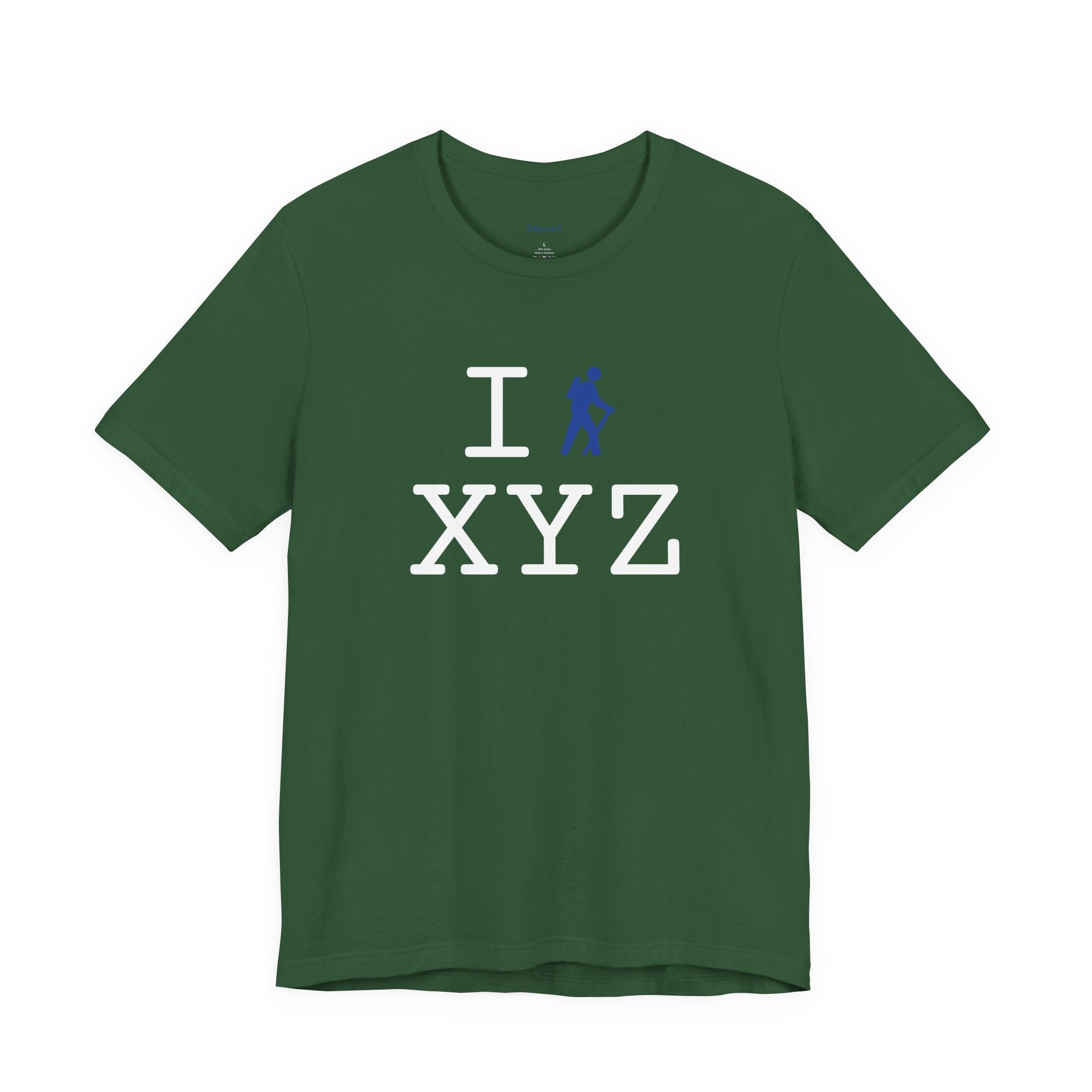 I Hike ___ unisex T, blue hiker
