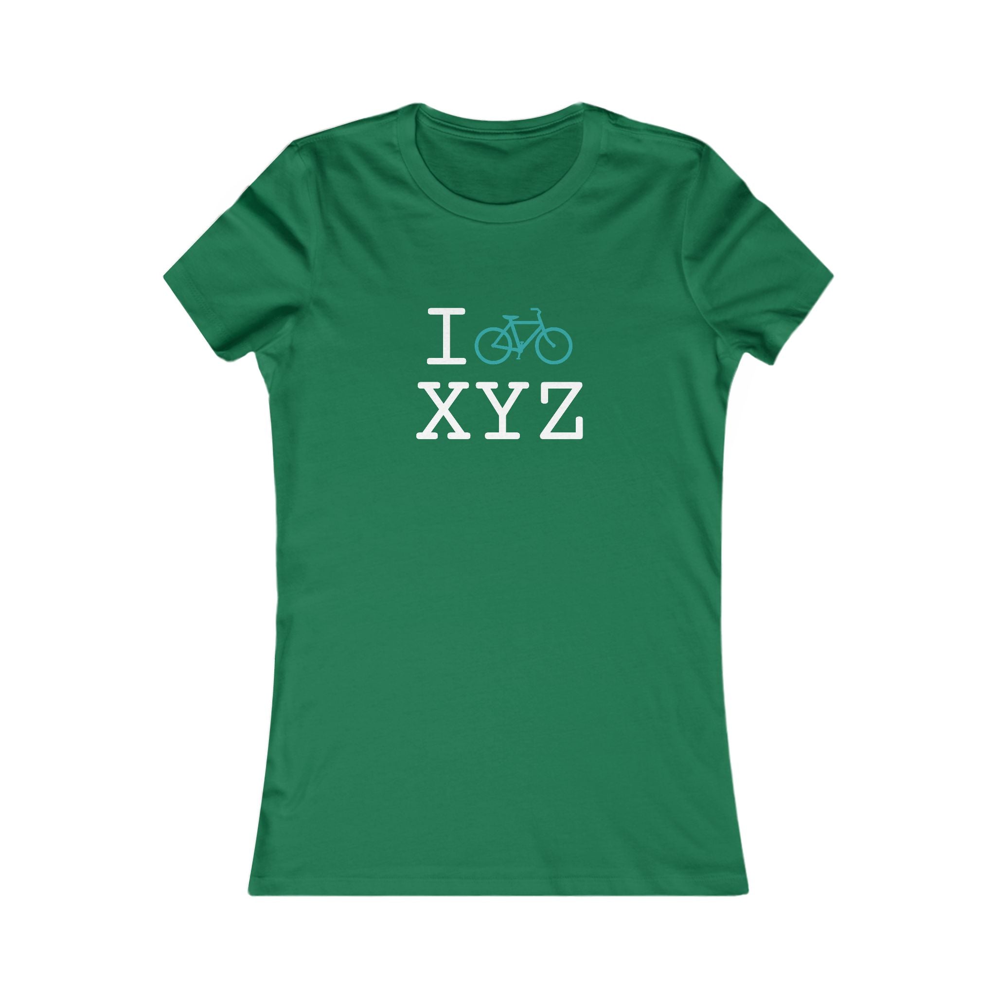 "I Bike ___" women's T, teal bike