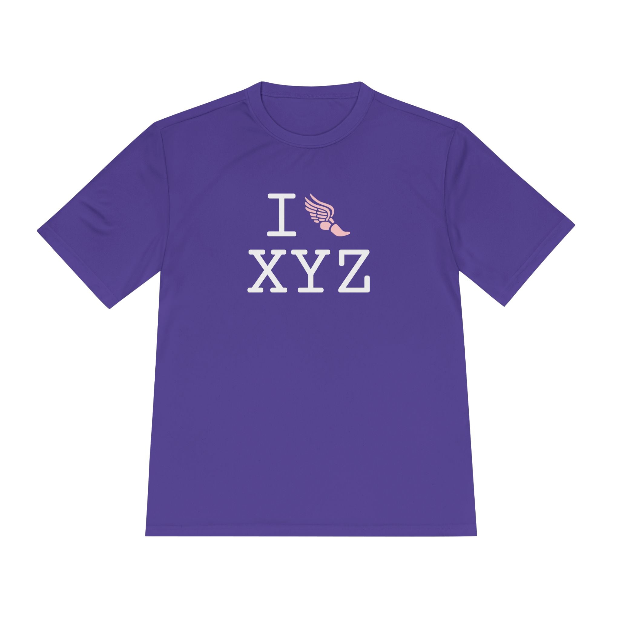 I Run athletic T, pink logo