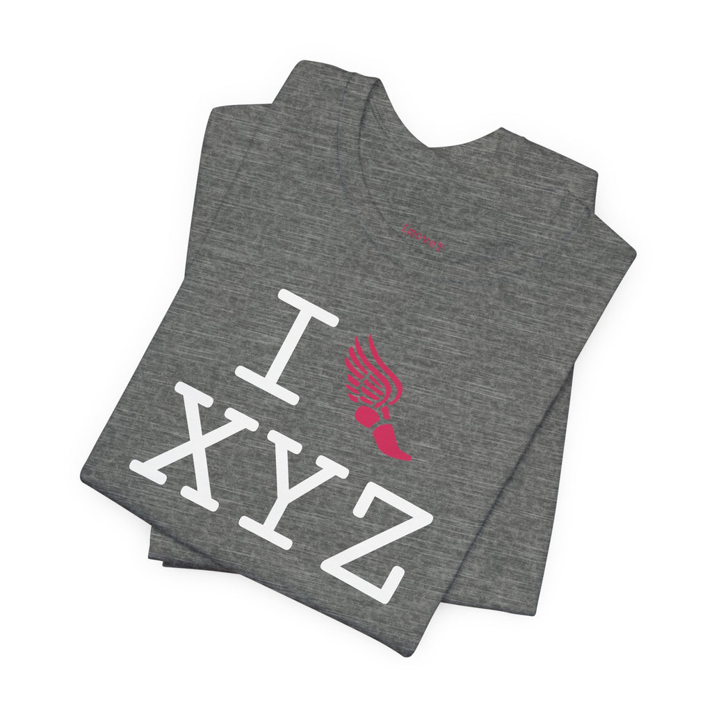 I Run unisex T, hot pink logo