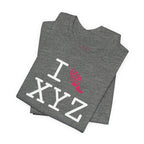 I Run unisex T, hot pink logo