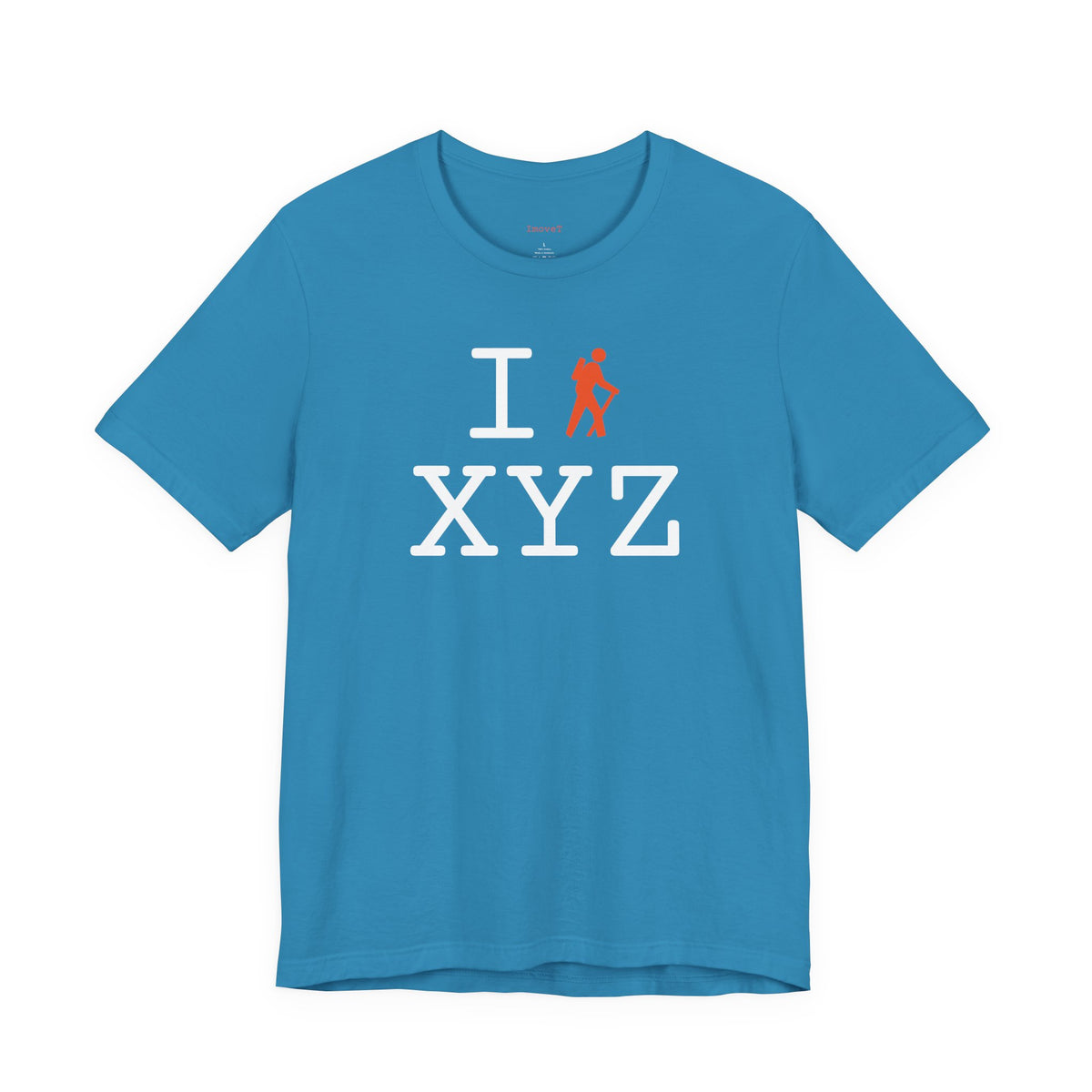 I Hike unisex T, orange hiker