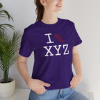 I Run unisex T, crimson logo