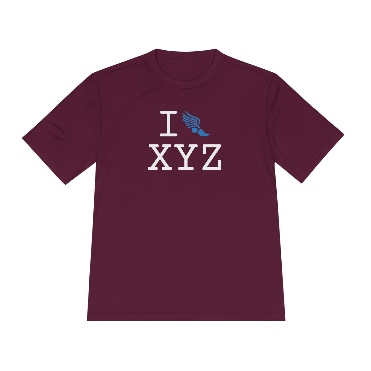 I Run athletic T, light blue logo