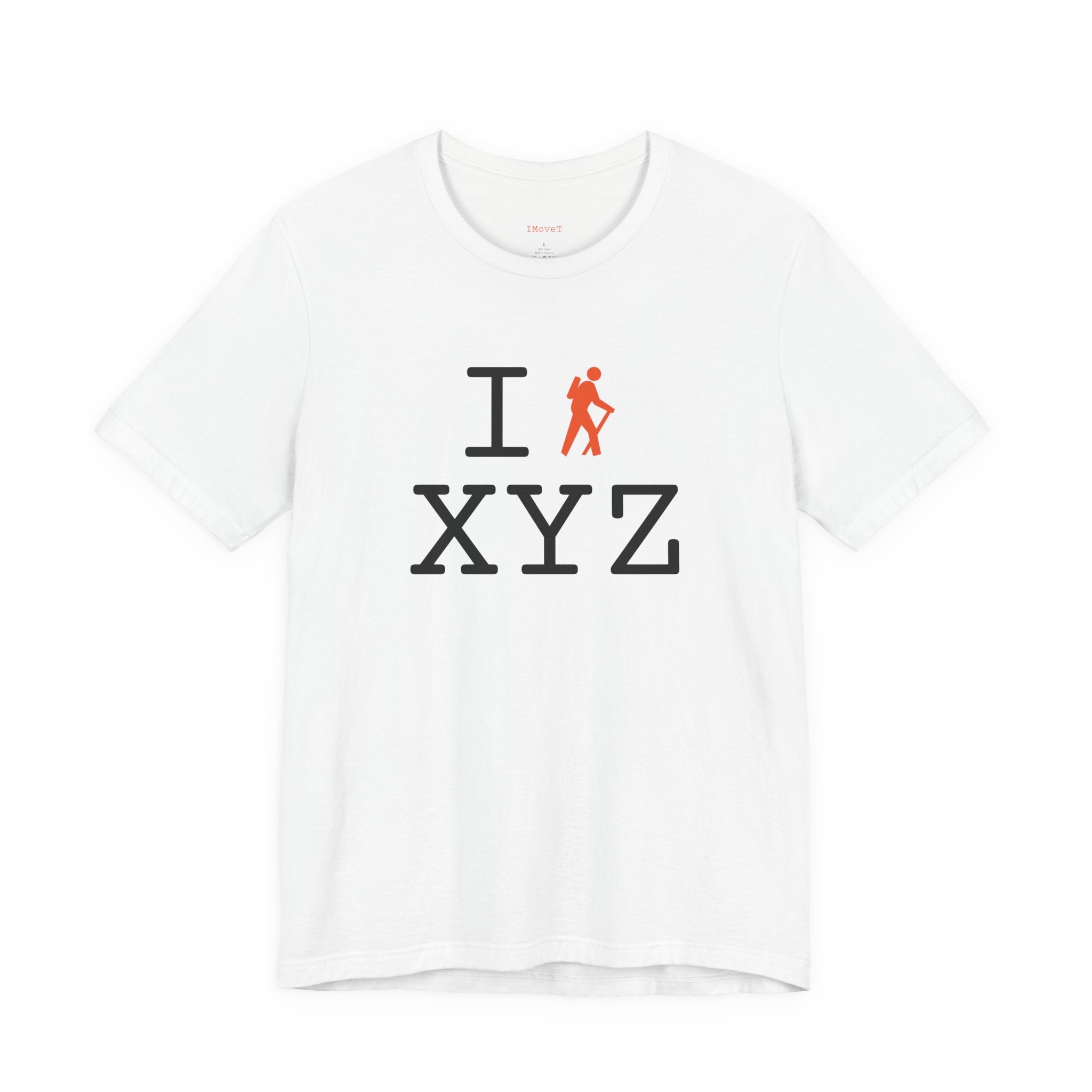 I Hike ___ unisex T, orange hiker
