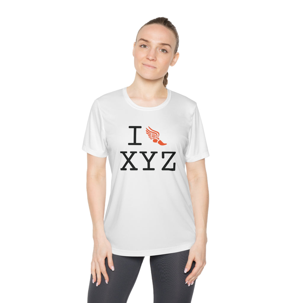 I Run women's athletic T, orange logo