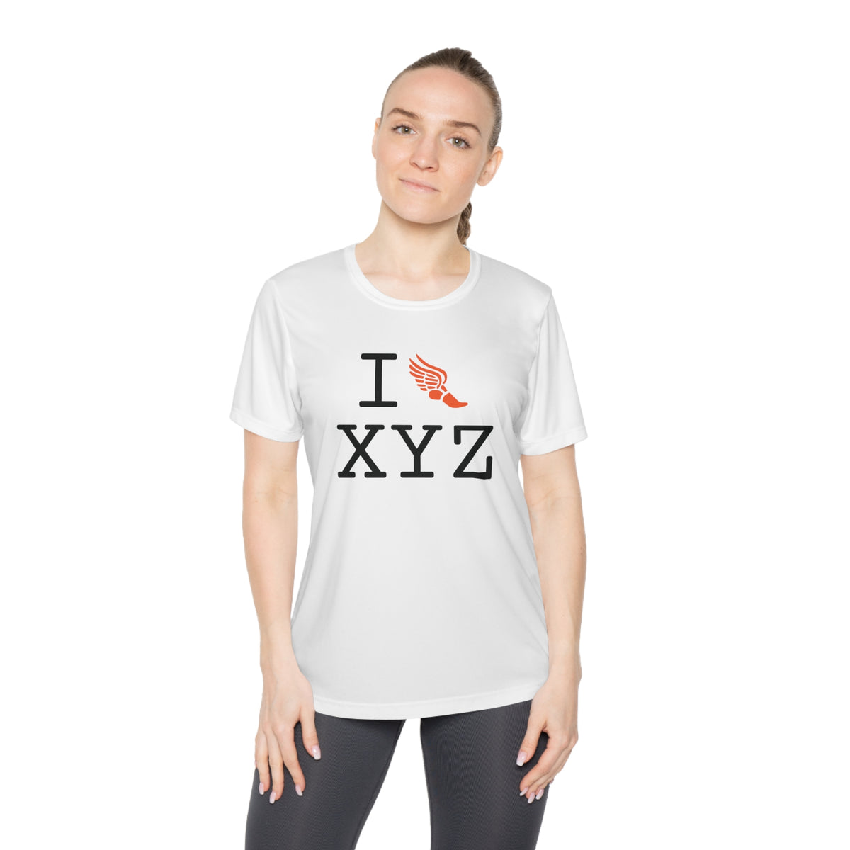 I Run women's athletic T, orange logo
