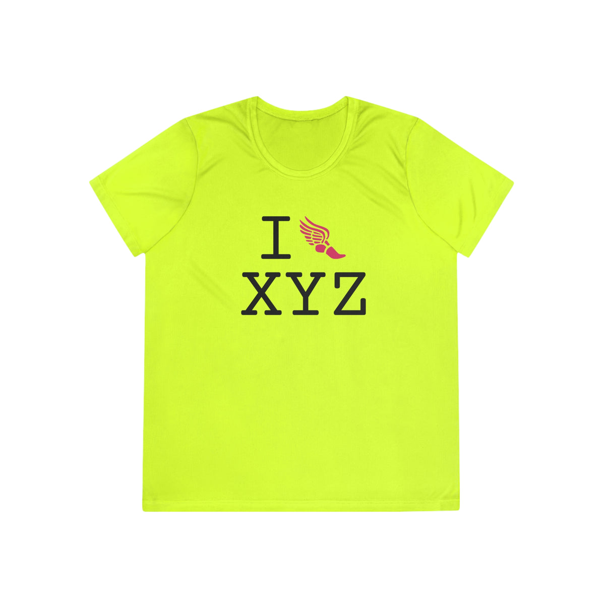 I Run women's athletic T, hot pink logo
