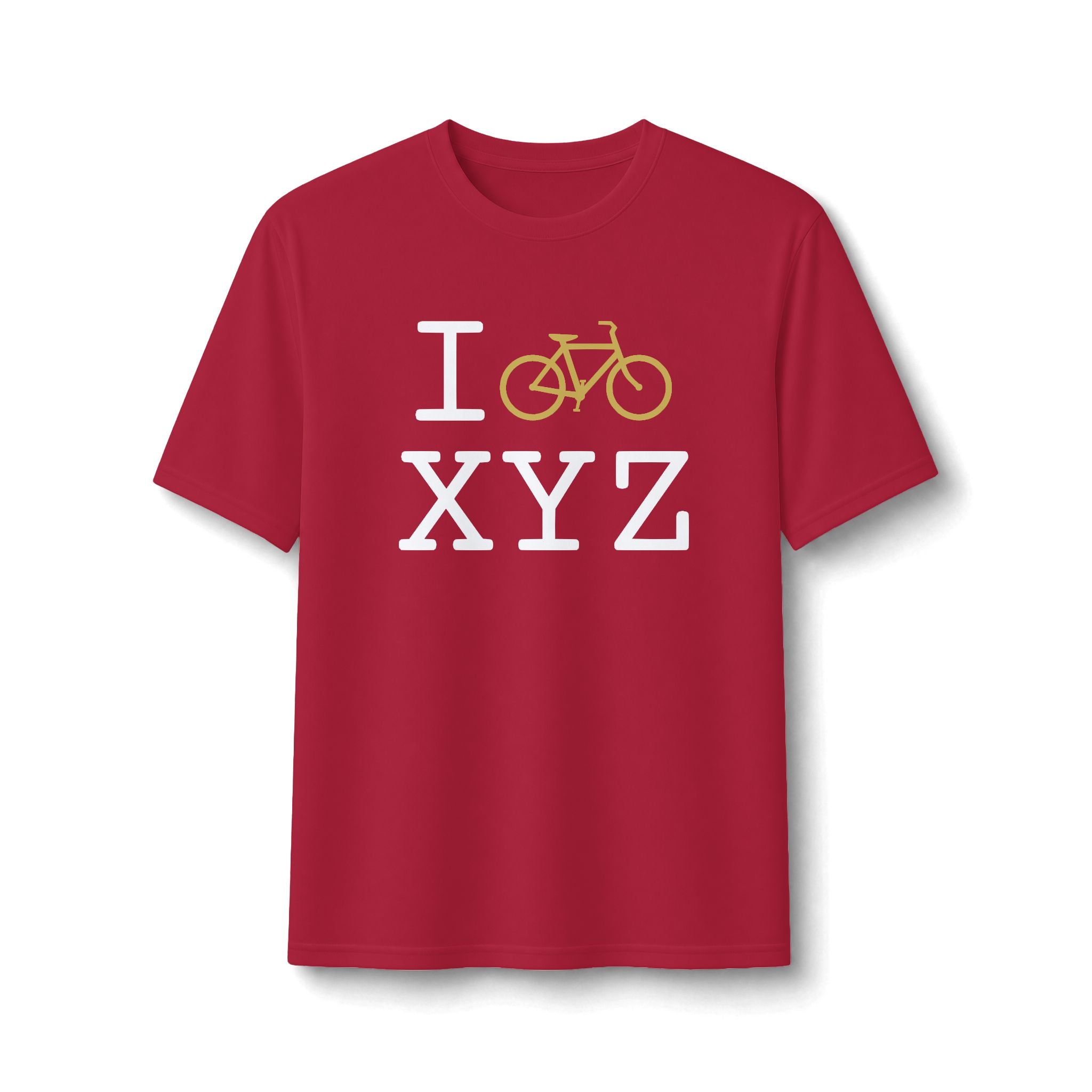 "I Bike ___" athletic T, gold bike
