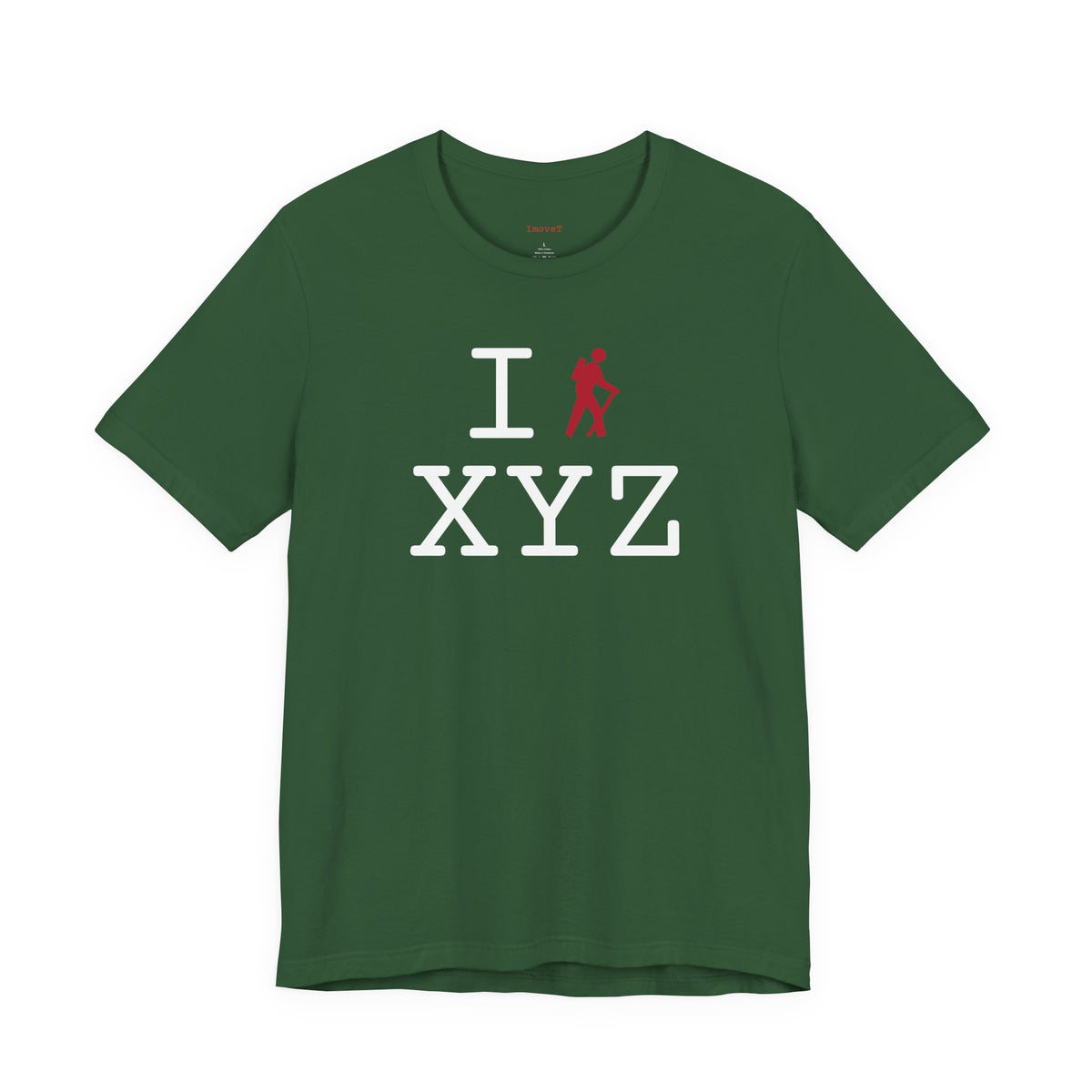 I Hike unisex T, red hiker