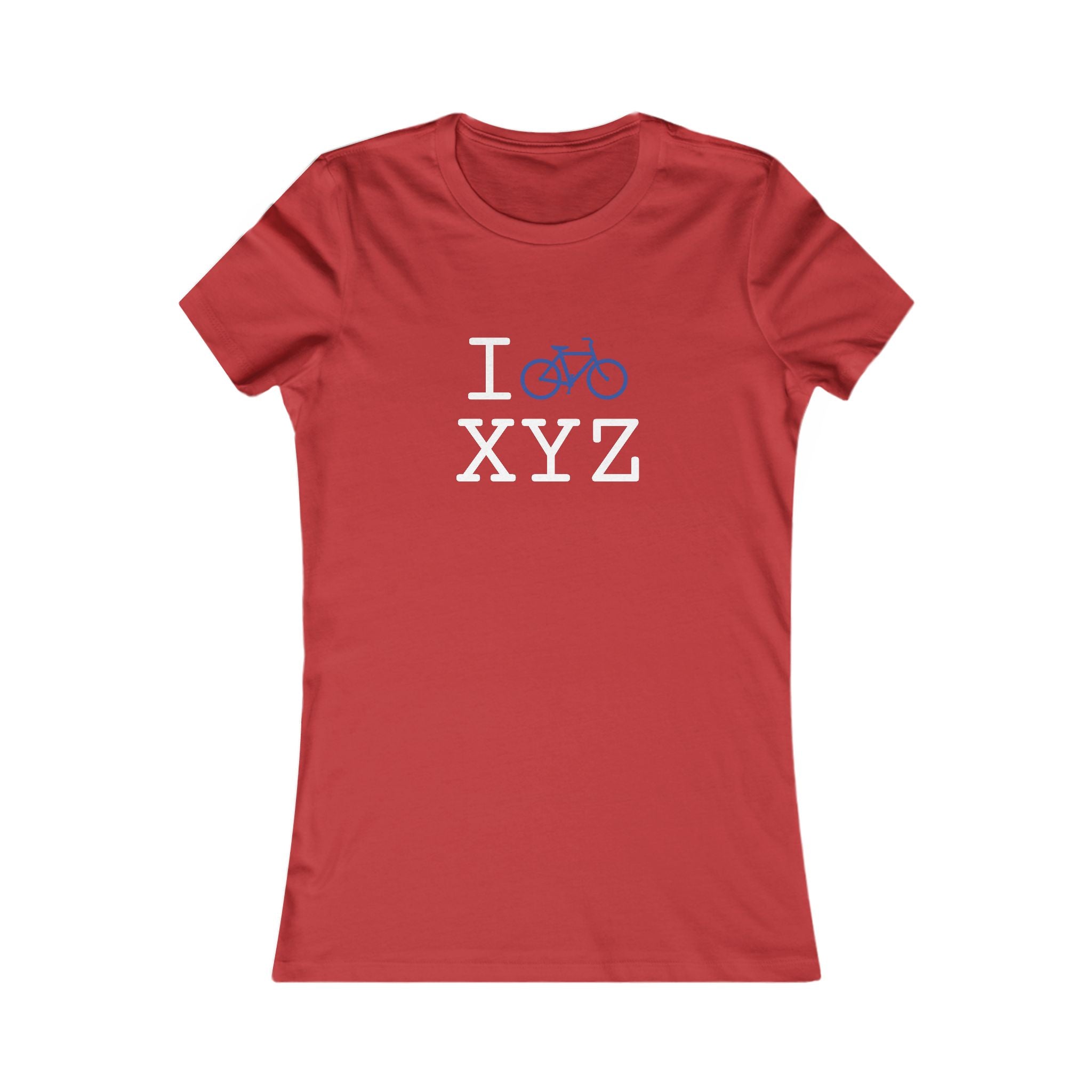 "I Bike ___" women's T, blue bike