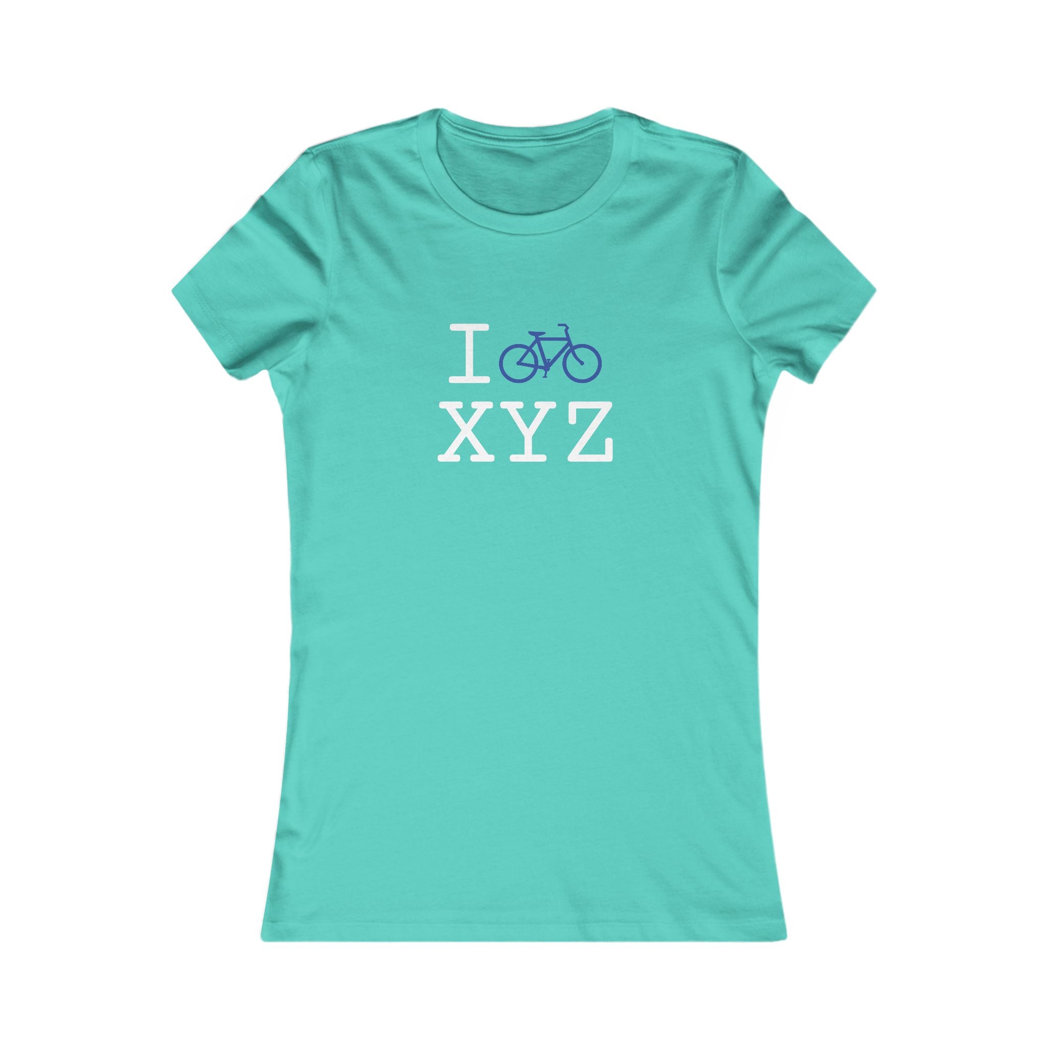 "I Bike ___" women's T, blue bike