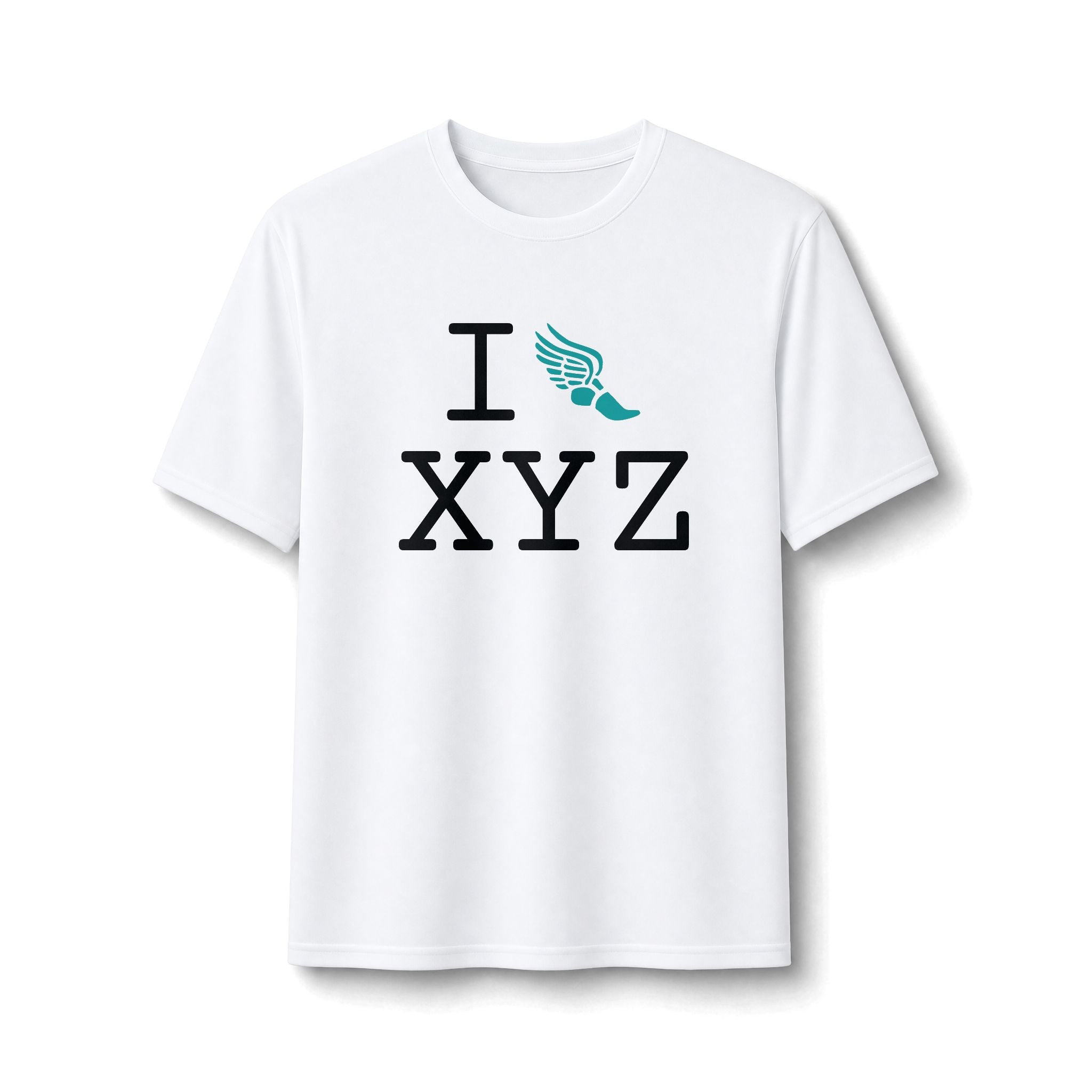 I Run ___ athletic T, teal logo
