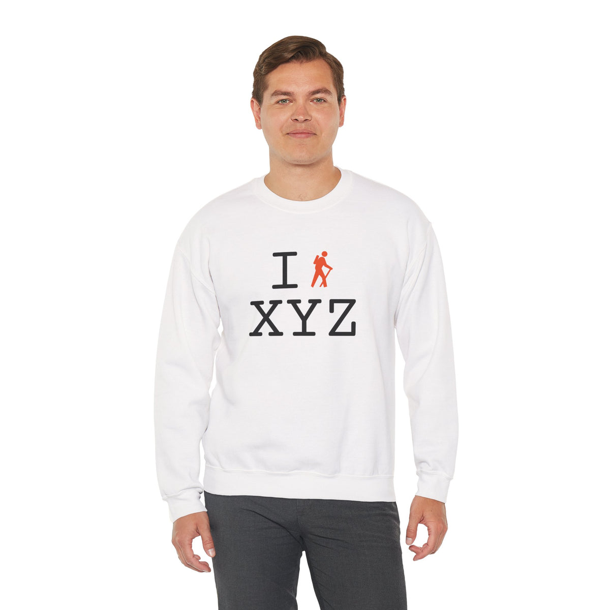 I Hike sweatshirt, orange hiker