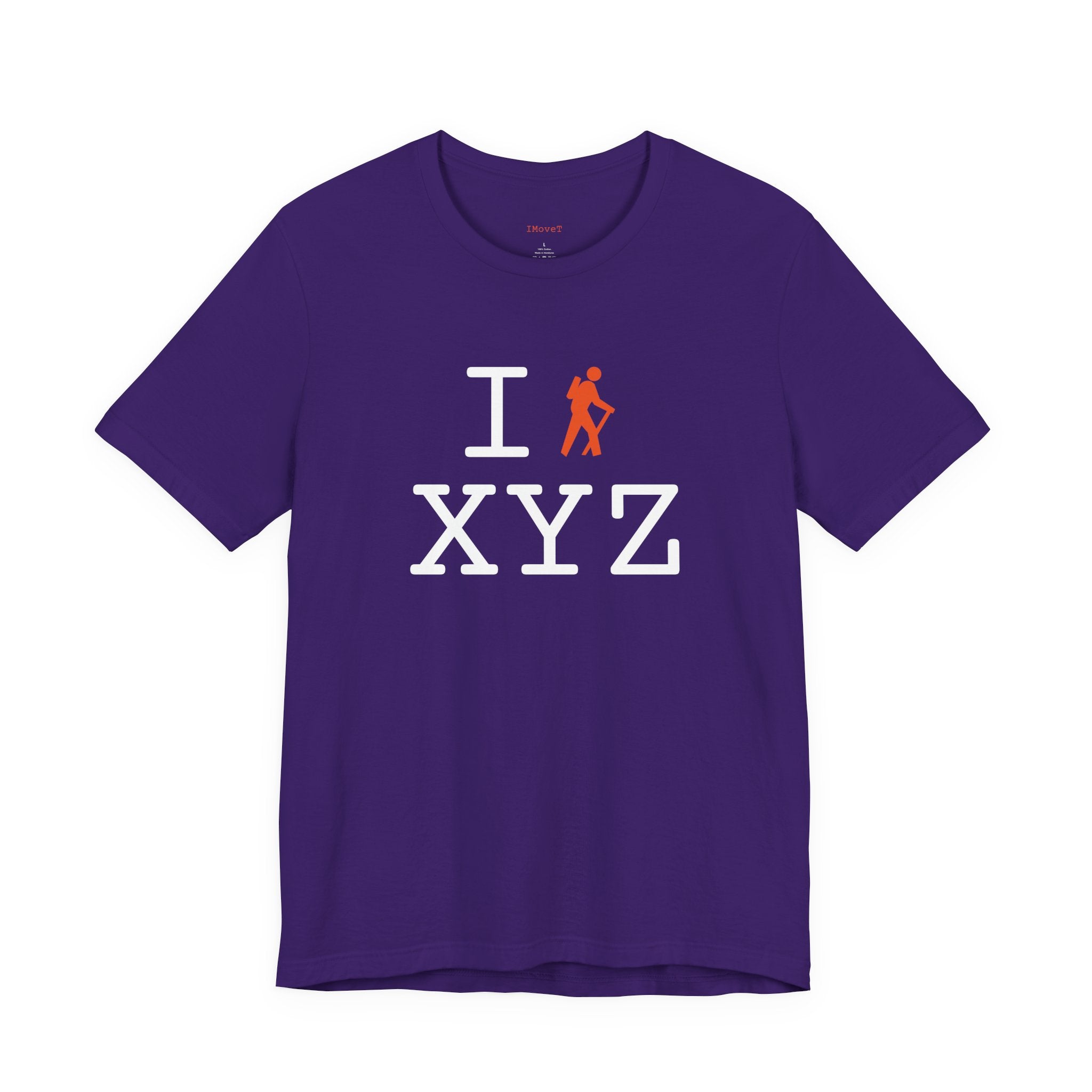 I Hike ___ unisex T, orange hiker