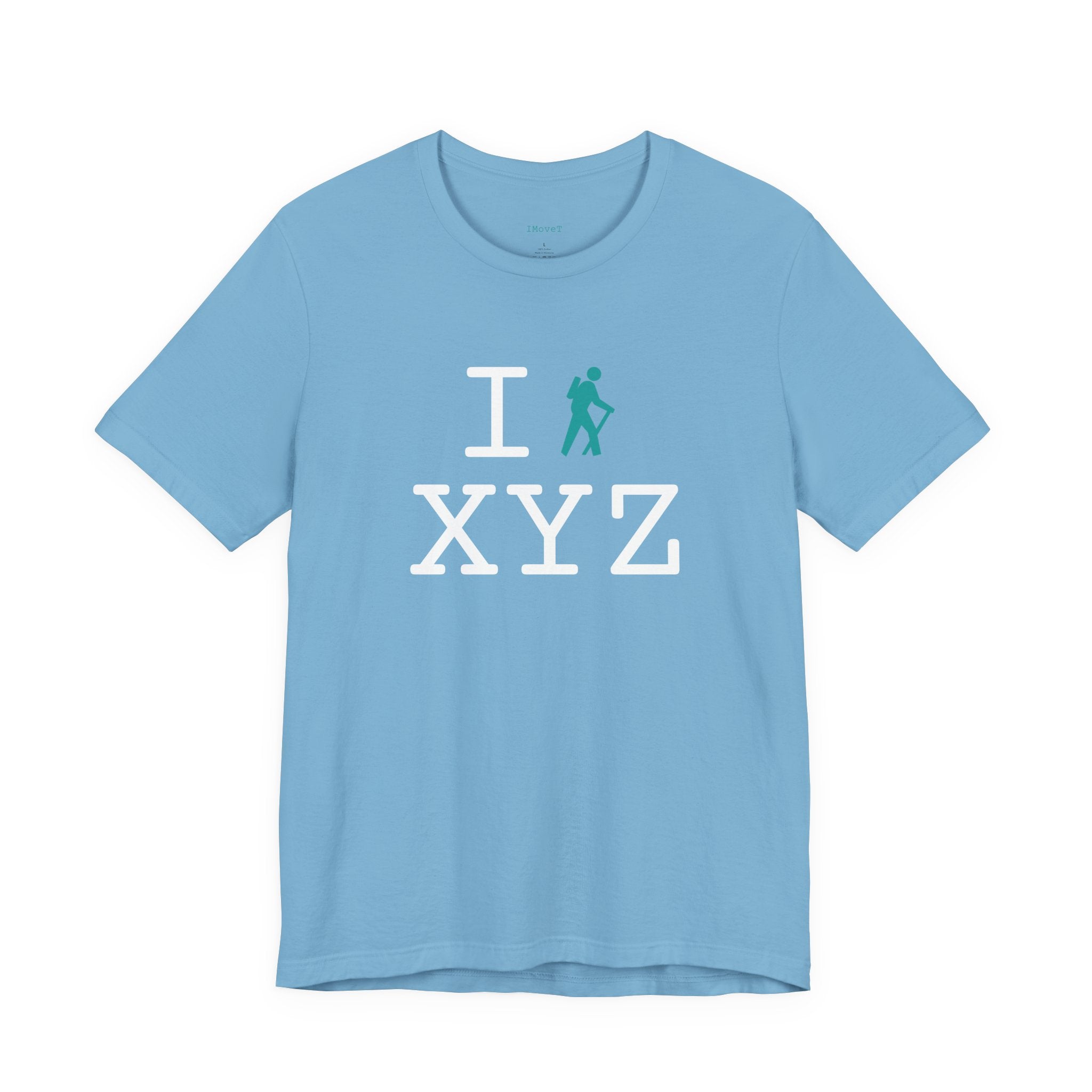 I Hike ___ unisex T, teal hiker