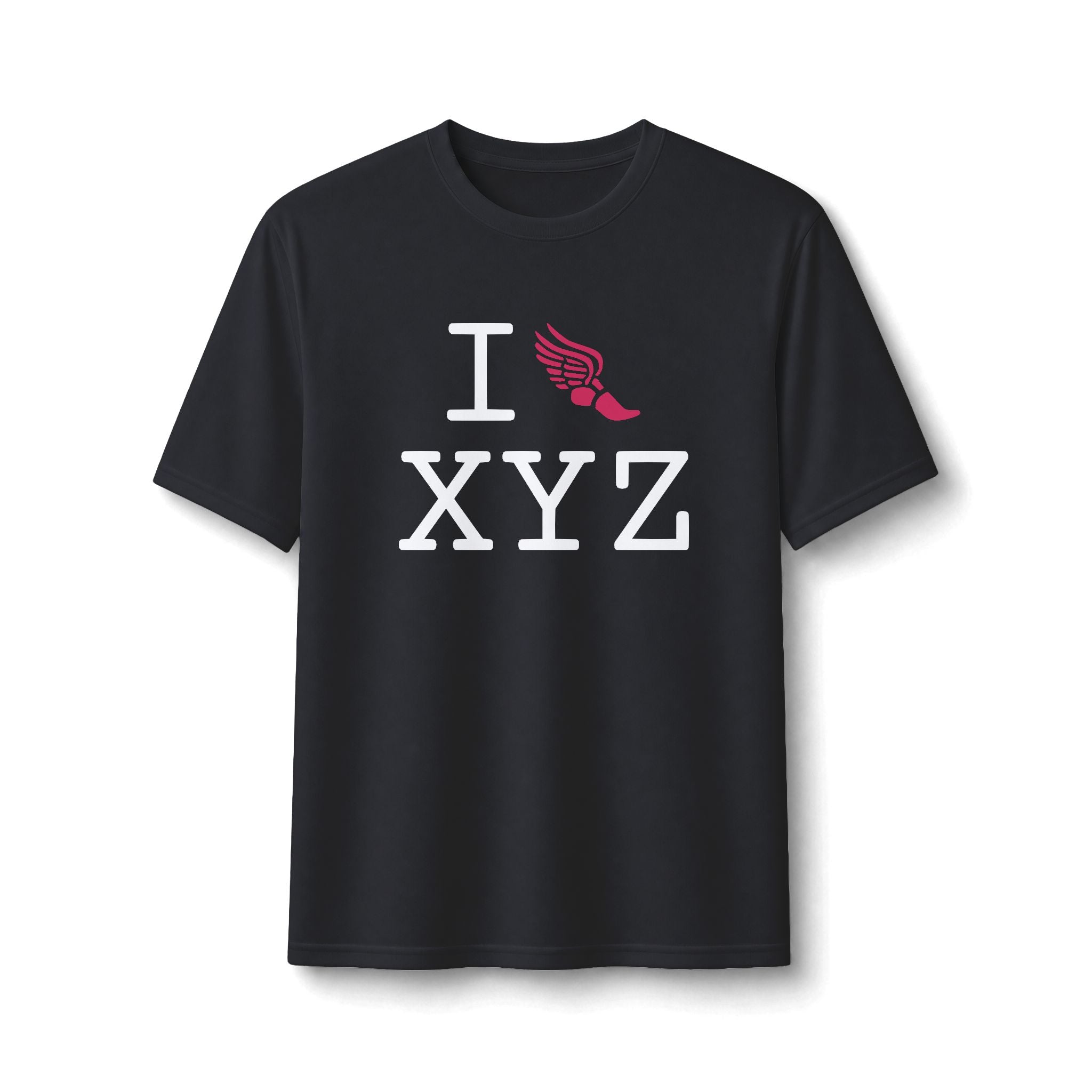 I Run ___ athletic T, hot pink logo