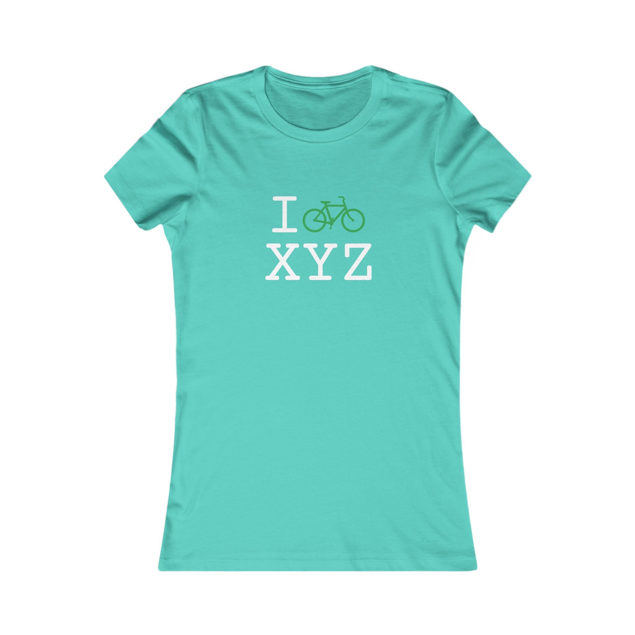 "I Bike ___" women's T, green bike