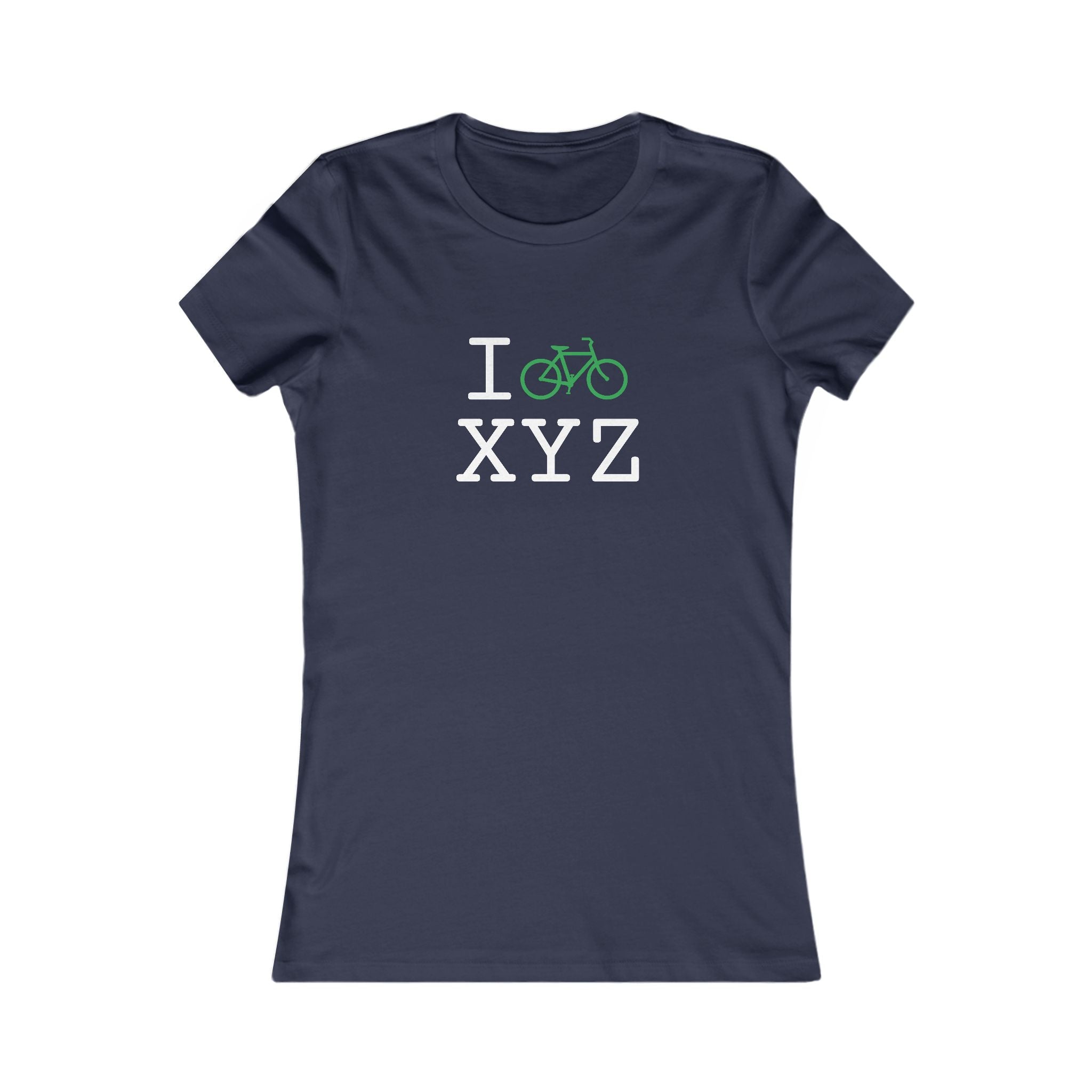 "I Bike ___" women's T, green bike