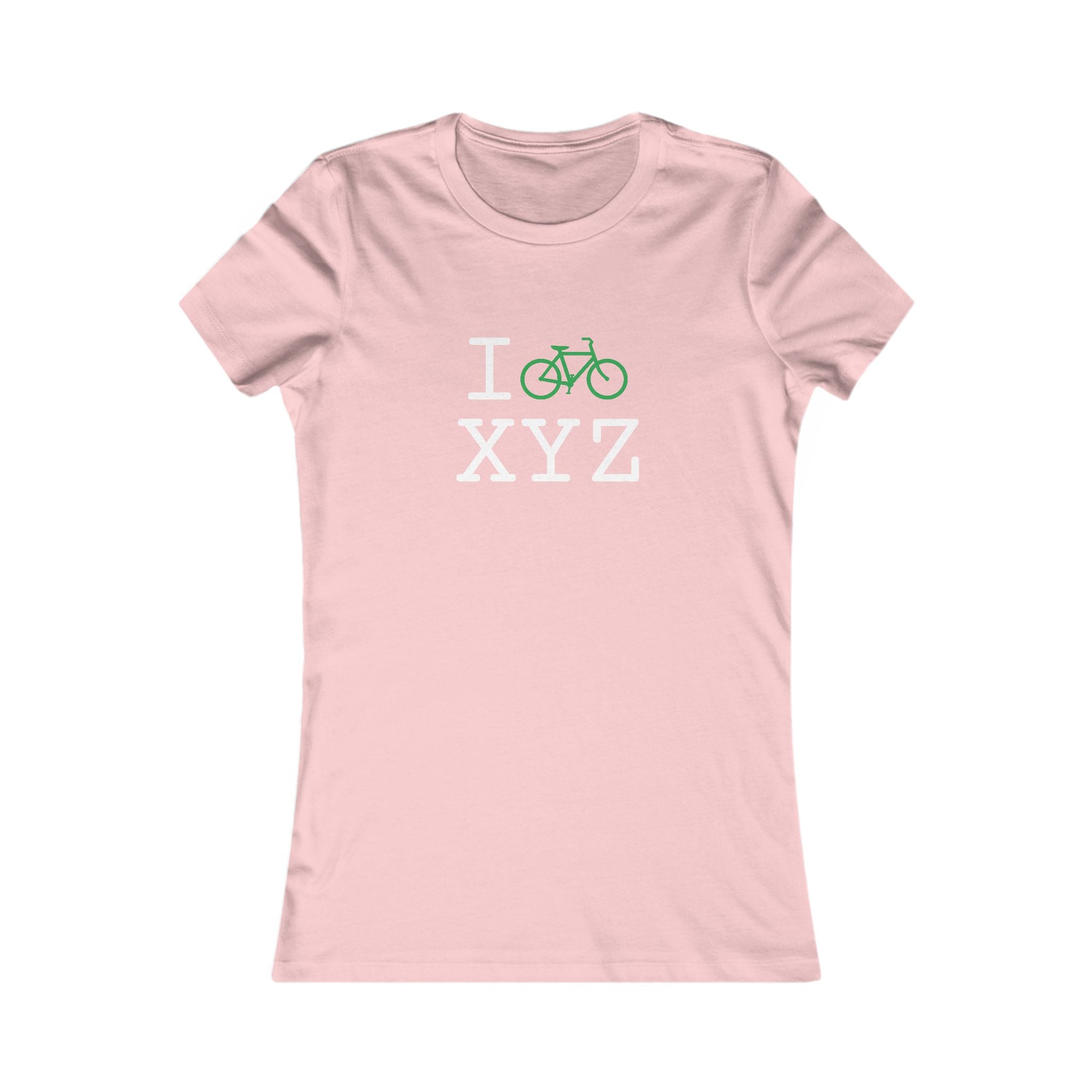 "I Bike ___" women's T, green bike