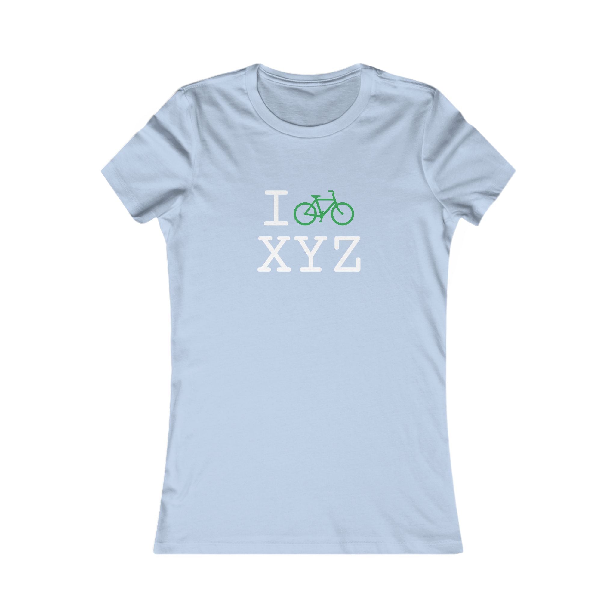 "I Bike ___" women's T, green bike