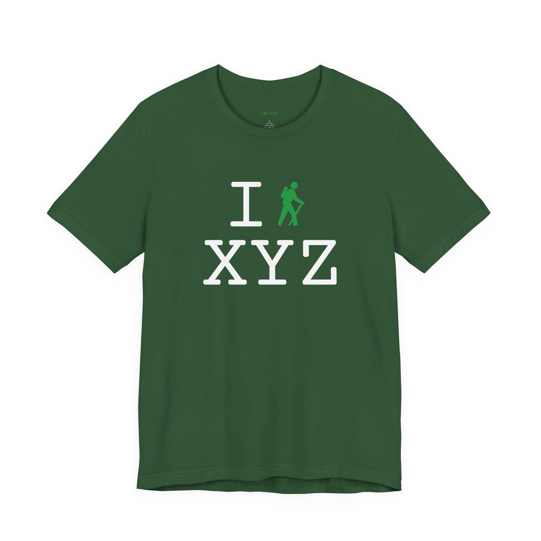 I Hike ___ unisex T, green hiker