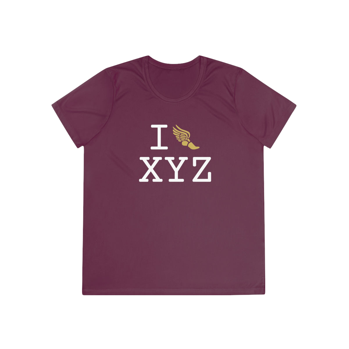 I Run women's athletic T, gold logo