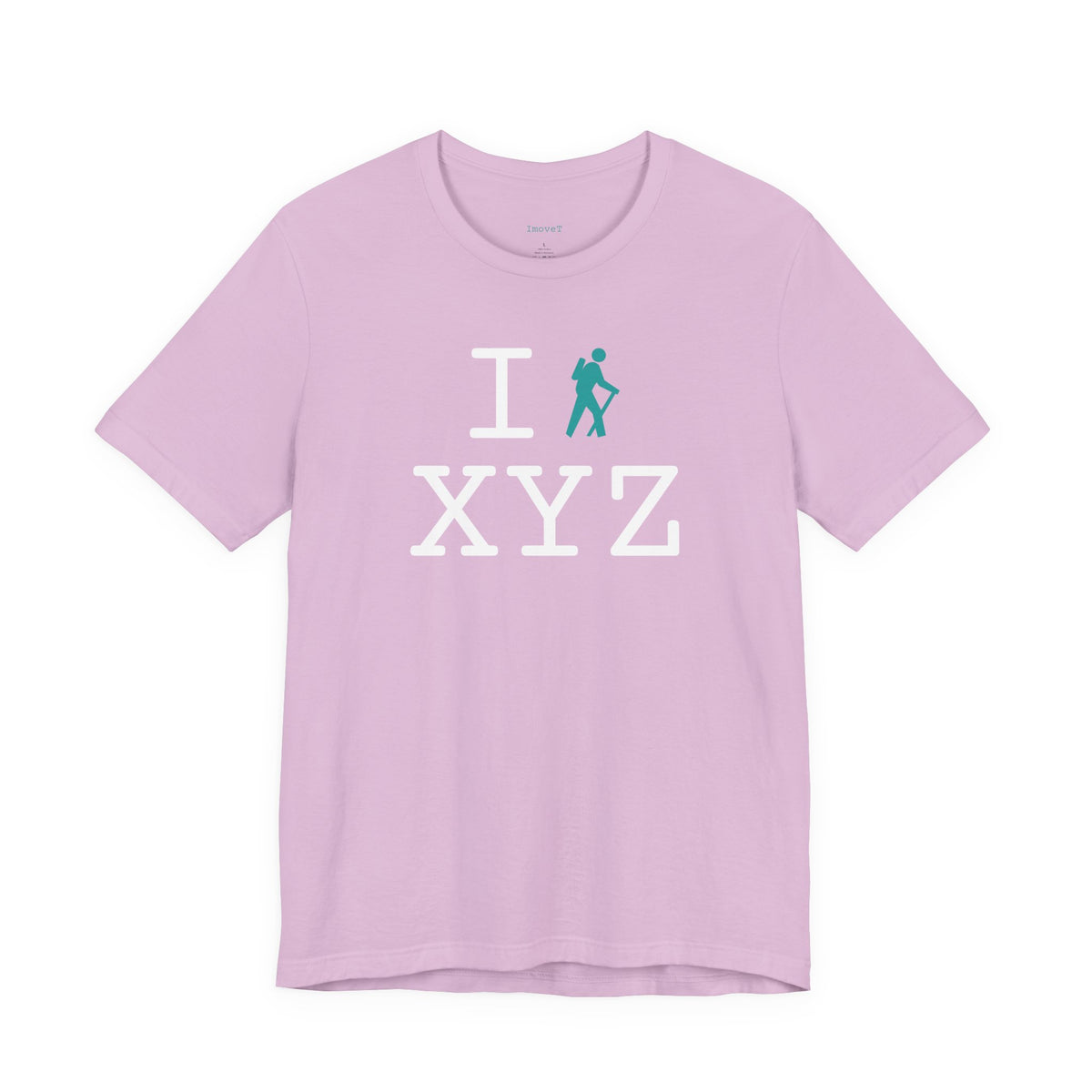 I Hike unisex T, teal hiker