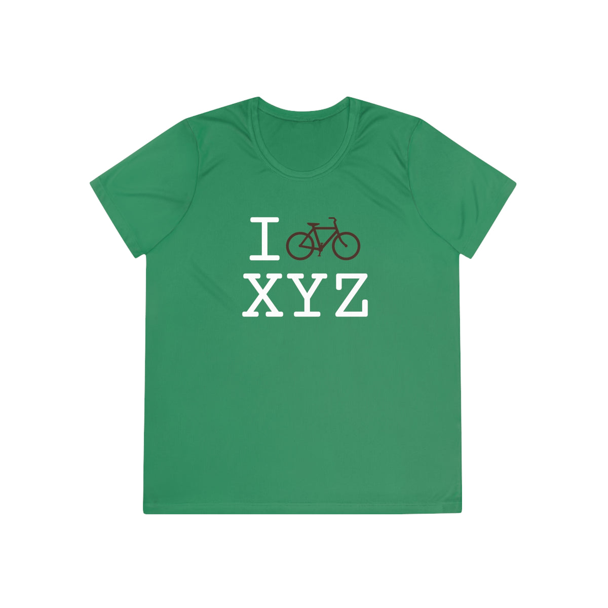 I Bike women's athletic T, brown bike