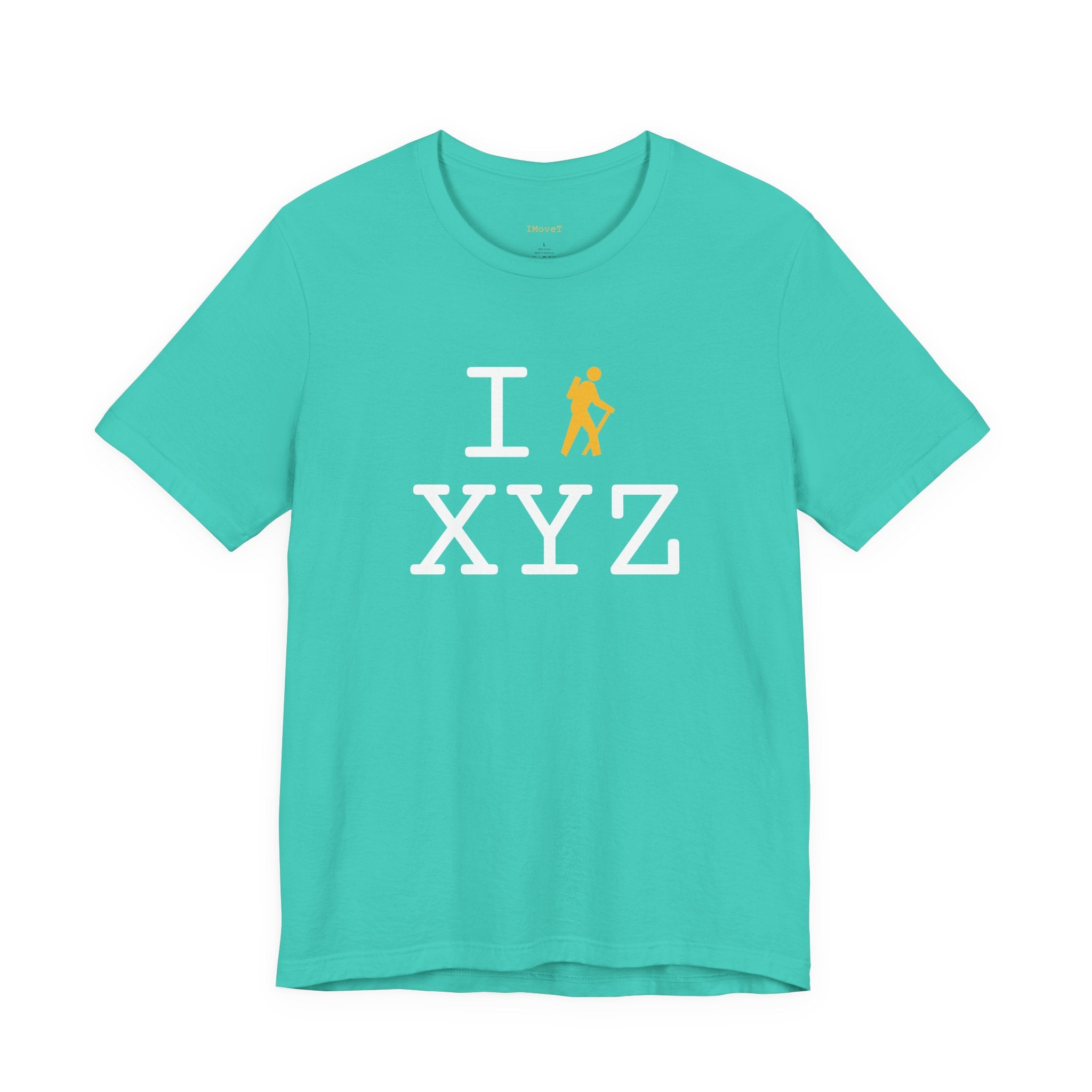 I Hike ___ unisex T, yellow hiker