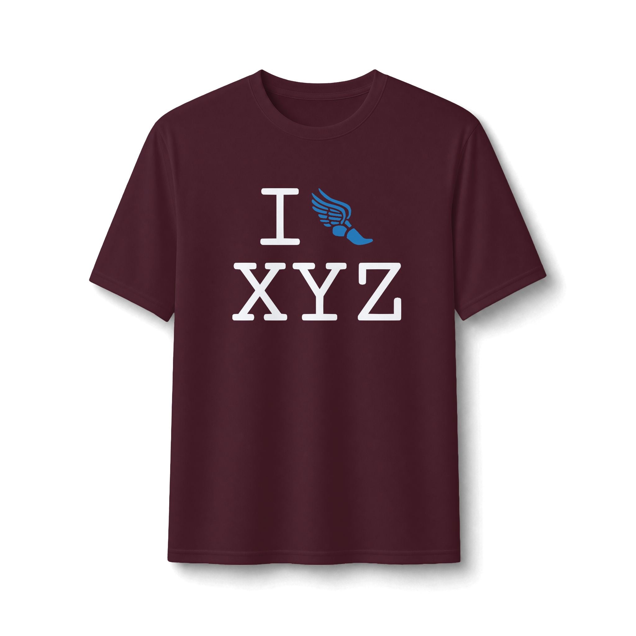 I Run ___ athletic T, light blue logo