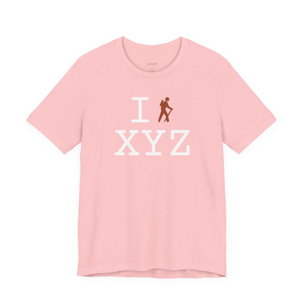 I Hike unisex T, dark orange hiker
