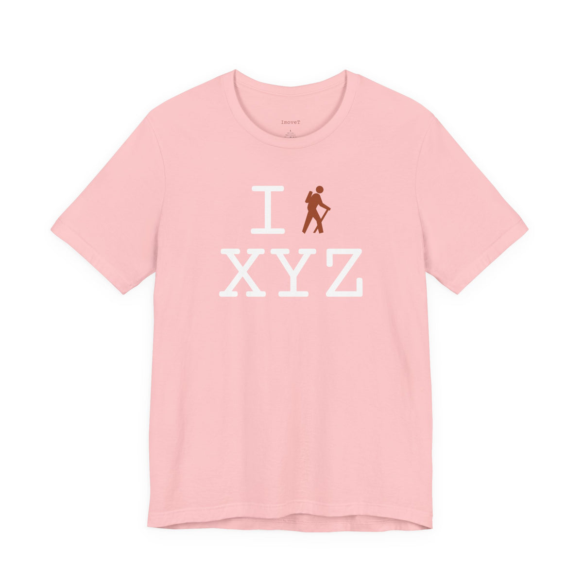 I Hike unisex T, dark orange hiker