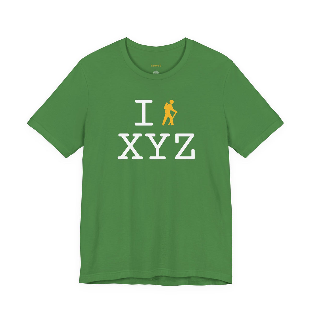I Hike unisex T, yellow hiker