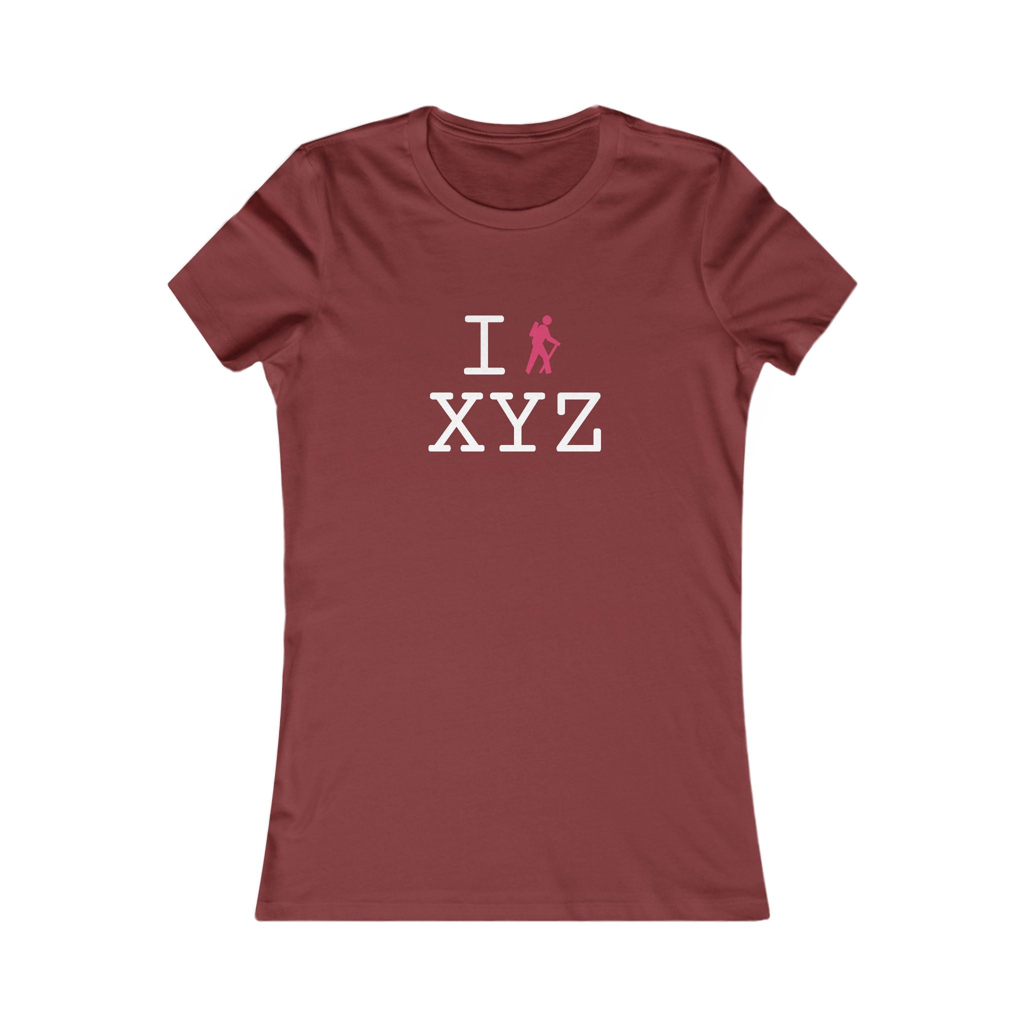 "I Hike ___" women's T, hot pink hiker