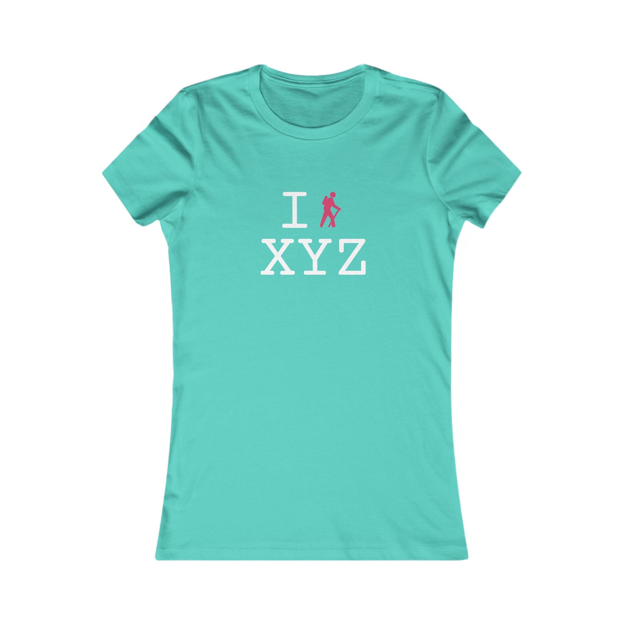 "I Hike ___" women's T, hot pink hiker