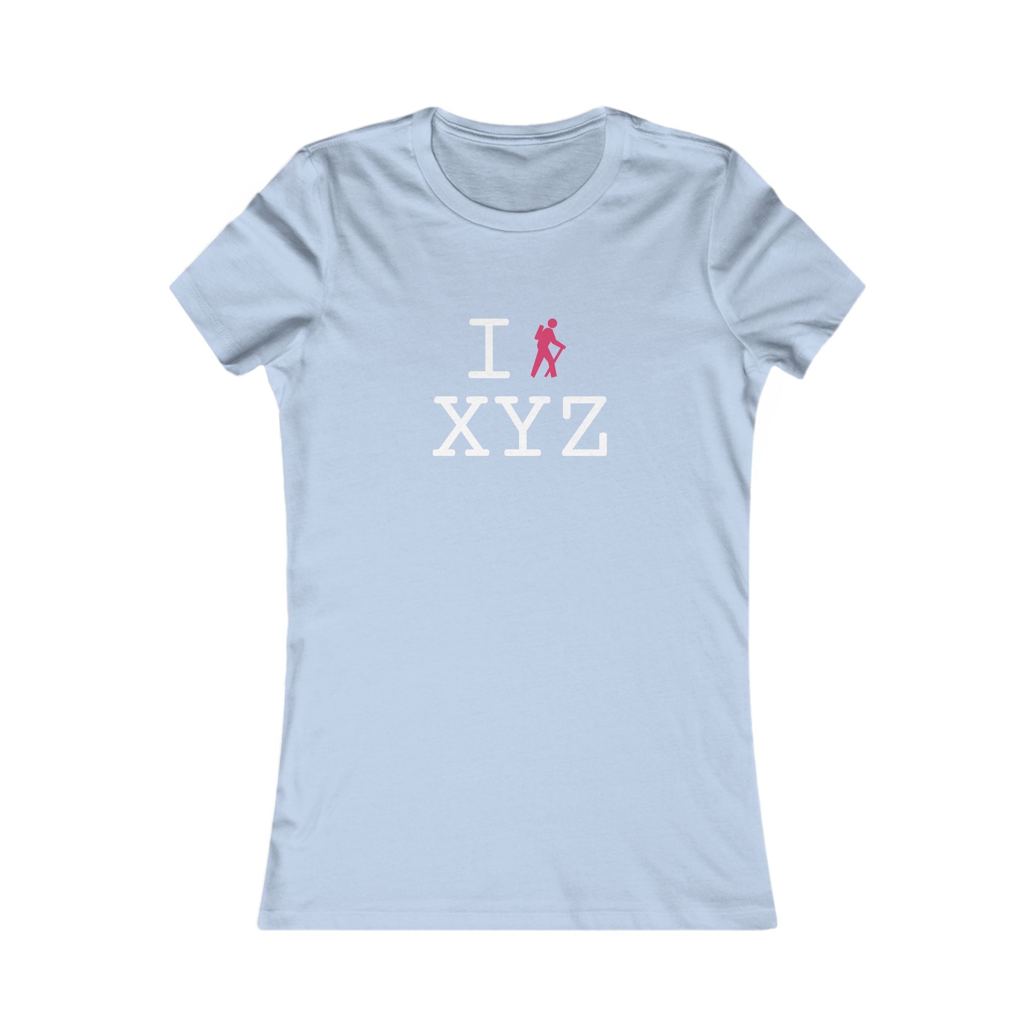 "I Hike ___" women's T, hot pink hiker