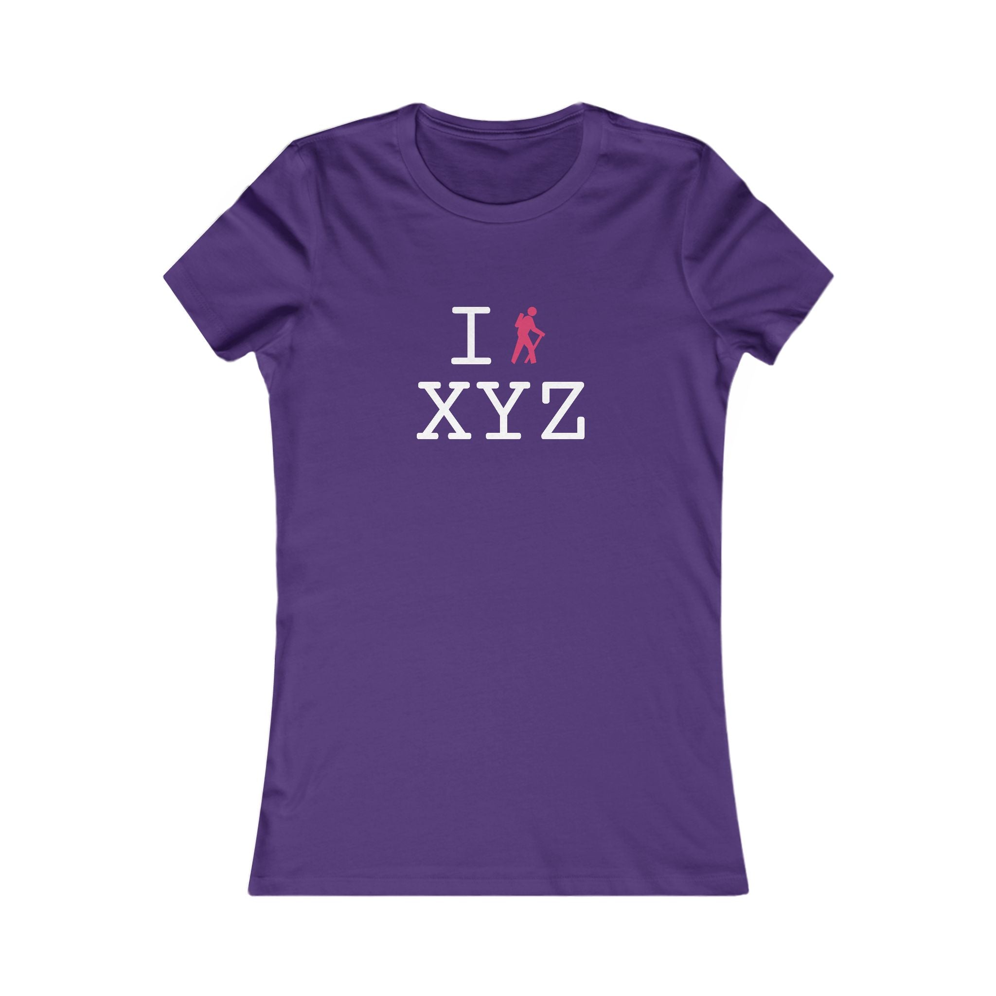 "I Hike ___" women's T, hot pink hiker