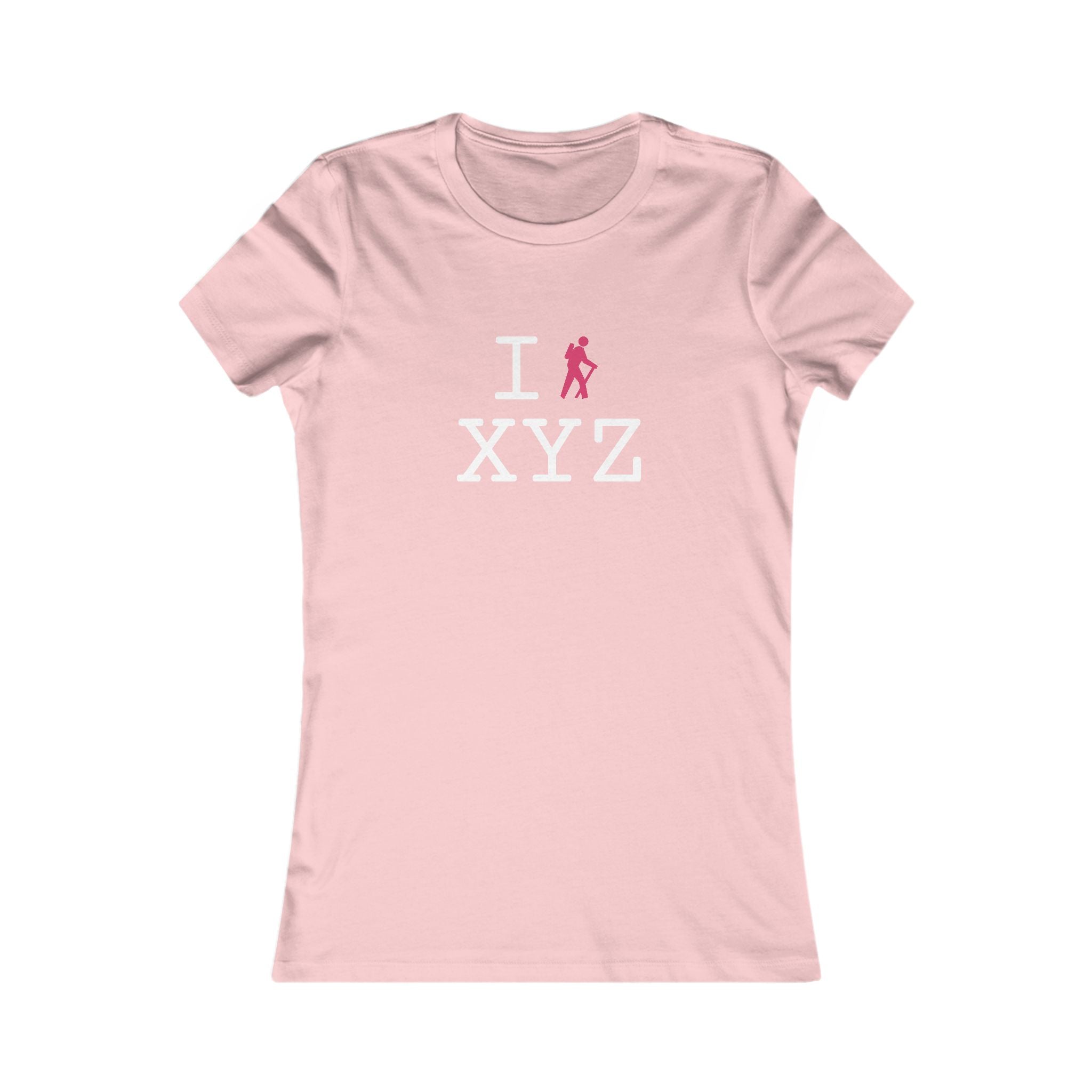 "I Hike ___" women's T, hot pink hiker