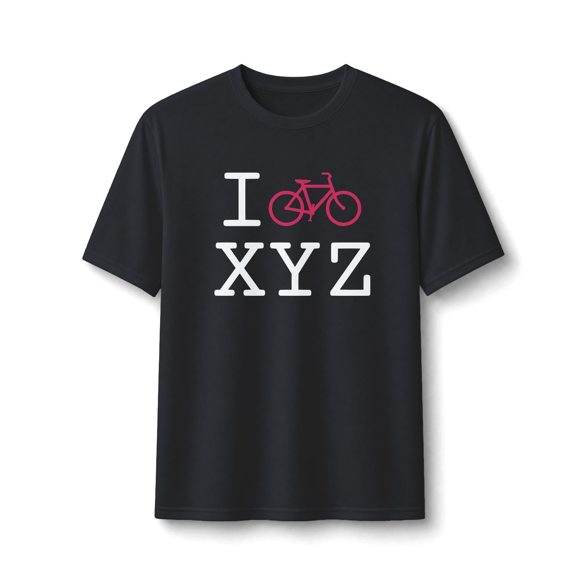 "I Bike ___" athletic T, hot pink bike