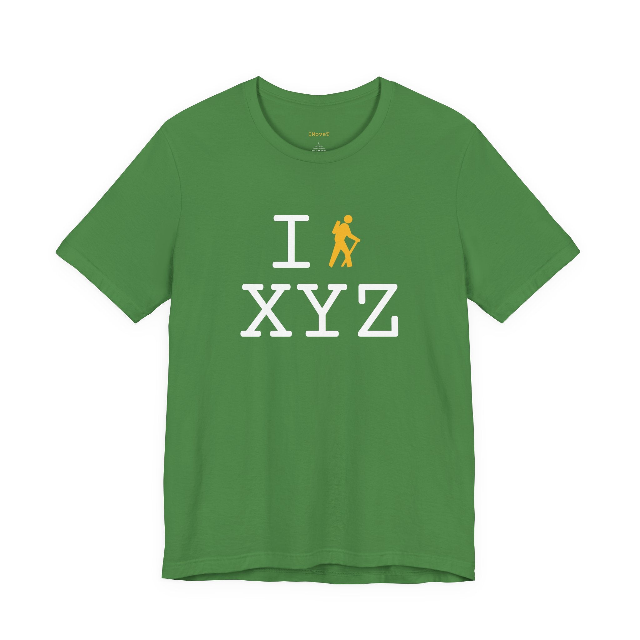 I Hike ___ unisex T, yellow hiker