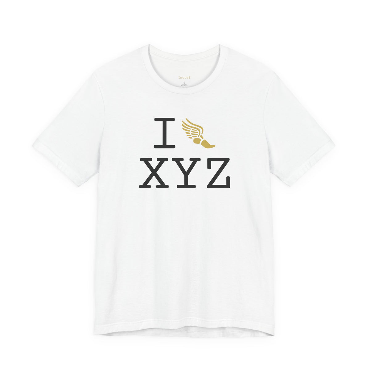 I Run unisex T, gold logo