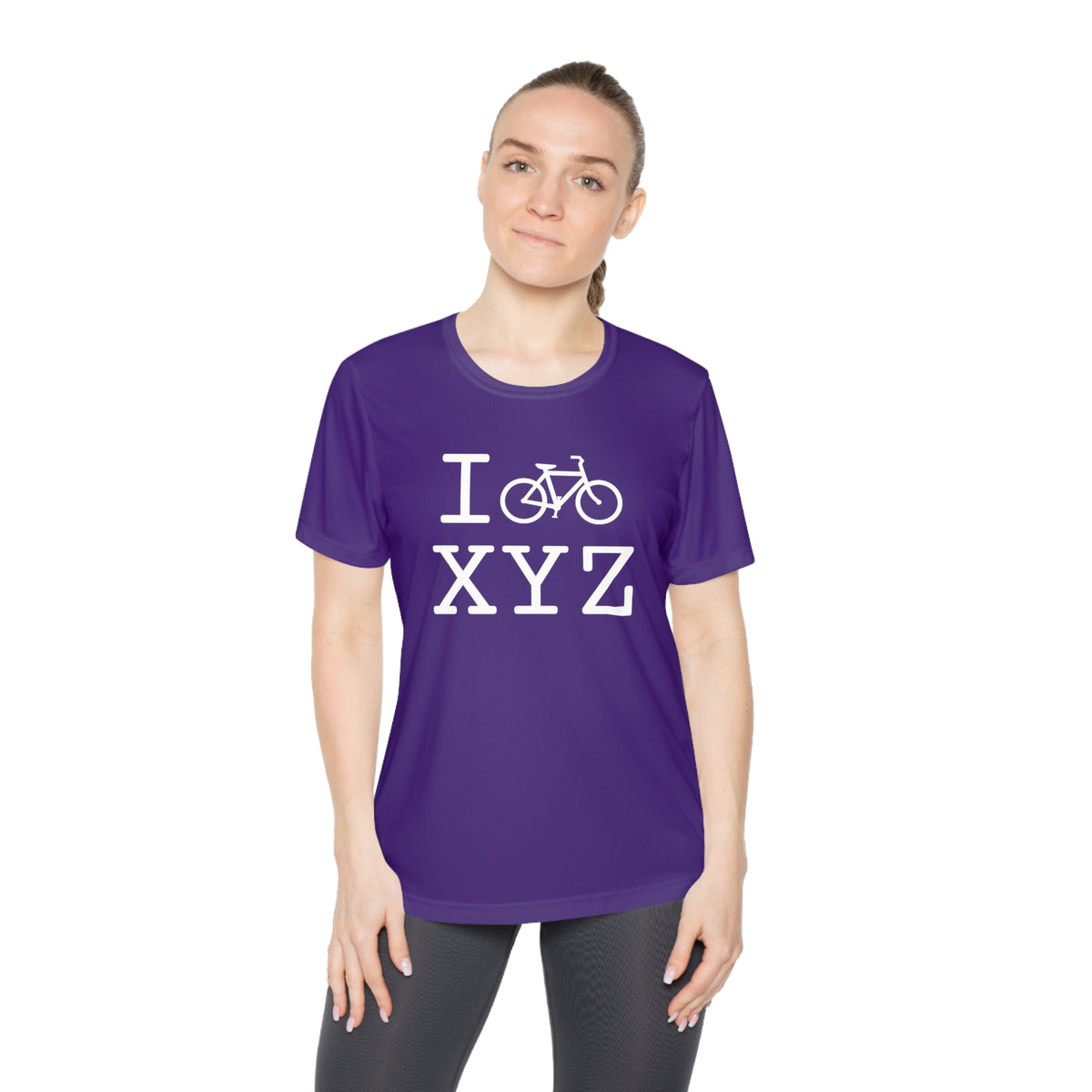 I Bike women's athletic T, white bike